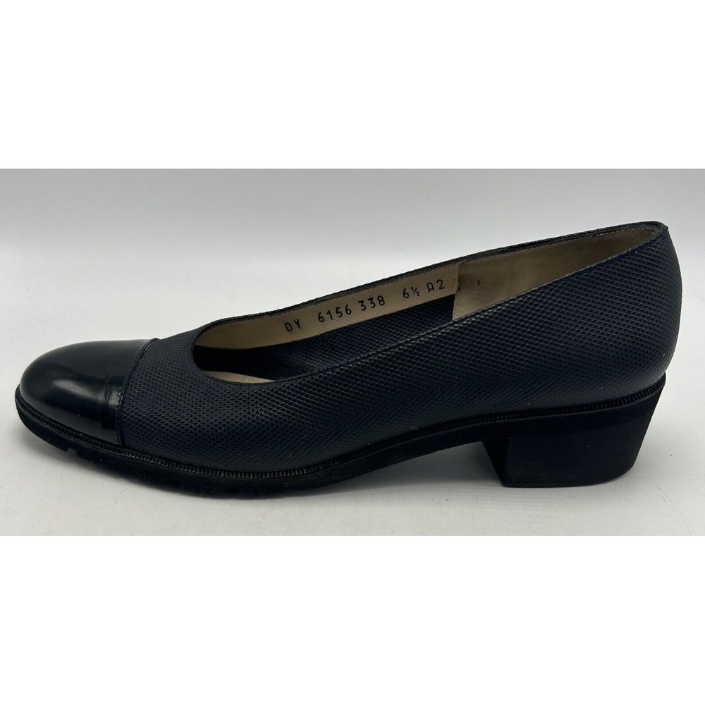 Salvatore Ferragamo Heels Women 6.5 A2 Black Leather Cap Toe Pump Block Event